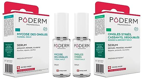 PODERM - 2 PRODOTTI - MICOSI DELLE UNGHIE TRATTAMENTO 2 in 1 | UNGHIE CHE SI SPEZZANO, RIGATE, INFRAGILITE | BIO | Trattamento professionale mani/piedi | Facile e rapido | Swiss Made