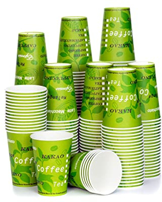 Octopus 200 Kaffeebecher aus Pappe, 180 ml, grüne Bio-Optik, beschichtet | Für Kaffee, Tee, Kakao und kalte Getränke, formstabil, geschmacksneutral und in Deutschland produziert