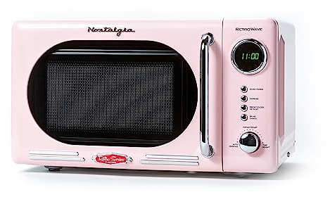 Nostalgia Countertop Microwave Oven with Easy Clean Interior - Retro Microwave with LED Display & Child Lock- Compact 0.7 Cu. Ft. Oven With 12 Pre-Programmed Settings for Quick Cooking- 700-Watts-Pink