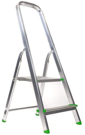 KEROPPA Escalera de Tijera Plegable Marca Española Escalera de Aluminio 2 peldaños con Gancho de Pared Multiusos Antideslizante Ligera y Resistente Escalera Doméstica Fácil Transporte