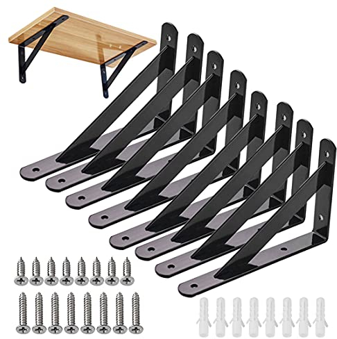 Equerres Etageres Murale, Supports Équerre D'étagère Fixation, 15 × 9.5 CM Cadre Flottant de Supports Triangulaires de 90 Degrés en Métal Charge Lourde, Noir 8 Packs