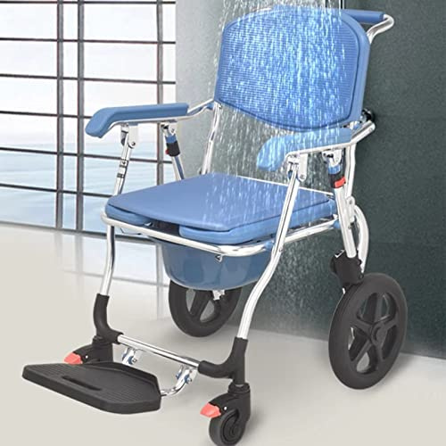 Gvqng Shower Wheelchair, Commode Chair for Toilet with Arms Foldable, Commode Transport Chair with Wheels, Shower Wheelchair Commode, for Elderly and Disabled