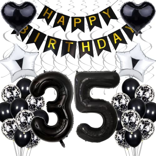Luftballon 35. Geburtstag Dekoration - Schwarz und Silber für Männer und Frauen - Black and White Party Deko