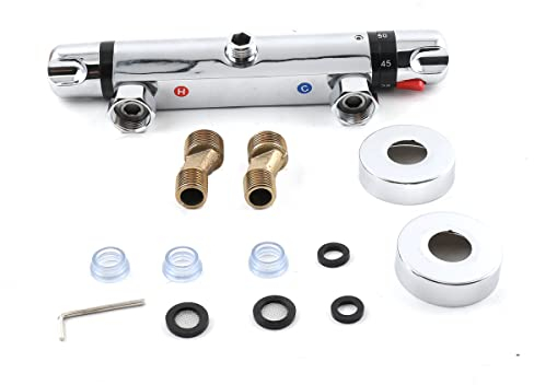 Cozyel Termostato per Doccia/Rubinetto Cromato per Vasca da Bagno, Miscelatore Doccia Termostatico 20 – 50 ℃ con Pulsante di Sicurezza a 38 °C per Bagno e Cucina