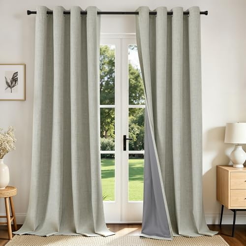 Joydeco Blackout Curtains 96 Inches Long 2 Panels Burg, Room Darkening Curtains for Bedroom, 100% Black Out Textured Thermal Drapes Privacy Protection 2 Panels Set(W52 x L96 Inch, Light Beige)