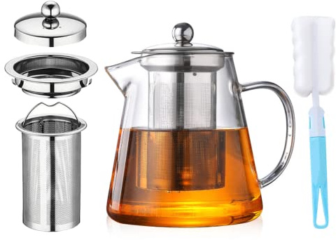 1300ML Runden Teekanne Glas, [Upgrade-Stil],Mit Abnehmbar Siebeinsatz | Borosilikatglas Teeservice, klare Teekanne für losen Tee und blühenden, Spülmaschinenfest