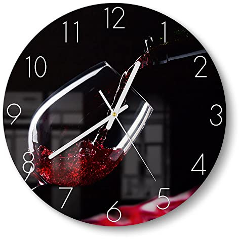 DEQORI Orologio in vetro | rotondo Ø 30 cm | motivo vino rosso versato nel bicchiere | orologio da parete dal design silenzioso in vetro | orologio da parete per soggiorno e cucina | orologio moderno