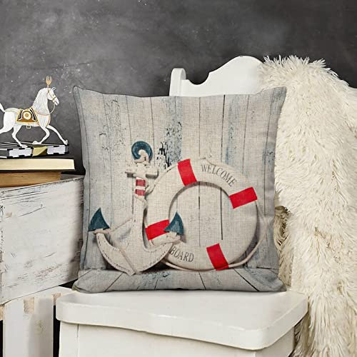 Kissenbezug 45X45Cm Anker Rettungsringe Sommer Aus Holz Zierkissenbezüge Moderne Throw Kissenbezüge Gemütliche Kissenhüllen Für Outdoor Kissen Bauernhaus