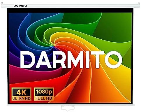 Darmito 100 4:3 Pull Down Manual Projector Screen, Ultra HD 3D 4K 8K Matt White +1.2 Gain, 16:9 Ratio Supported, For Meeting School Home Cinema Theater Movie TV DVD Indoor