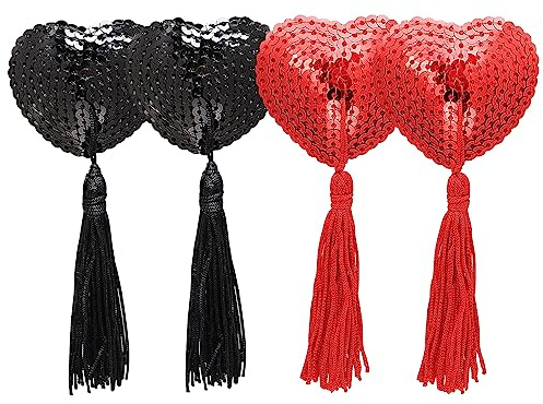 EQLEF Dessous Brust Blütenblatt Pasty, Klebstoff Pailletten Pasties mit Quasten Nipple Covers Set von