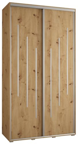 MEBLE KRYSPOL Davos 8 140 Schrank mit Zwei Schiebetüren für Schlafzimmer - Moderner Aufbewahrungsschrank mit Kleiderstange und Regalen - 235,2x140x60 cm - Artisan Artisan Silber