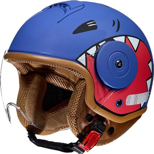 Casco da moto per bambini con visiera parasole per bambini dai 4 ai 15 anni, casco da moto con cartoni animati, casco jet alla moda D, 46-54 cm