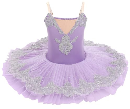 Girls Tutu Ballet Sequins Dress Ballerina Costume Dance Clothing Performance Floral Embroidery Skirt Dancewear Purple 150