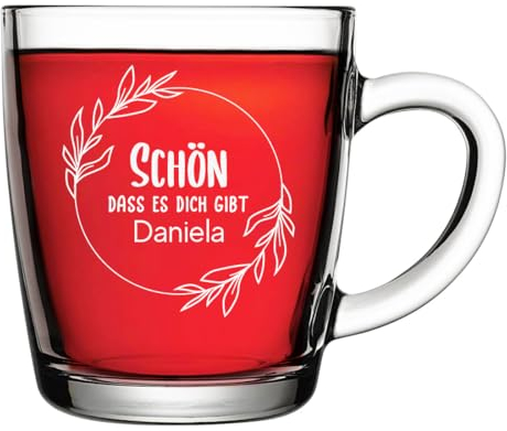 polar-effekt Teetasse 340 ml aus Glas mit personalisierter Gravur - individuelles Teeglas mit Namen - für Kaffee und Tee - spülmaschinenfest und BPA-Frei