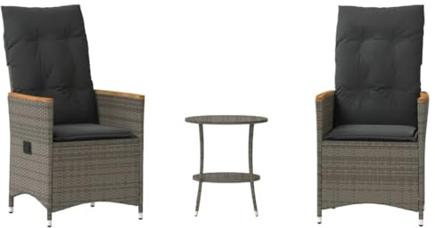vidaXL 3-TLG. Bistro-Set mit Kissen Grau Poly Rattan