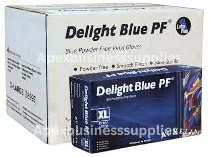 Apex Business Supplies X/Large 1000 Vinyl Blue Gloves Delight PF Disposable Gloves | Powder Free and Non-Sterile Multipurpose Strong Disposable Gloves | Medical & Food Grade Gloves 10 Boxes