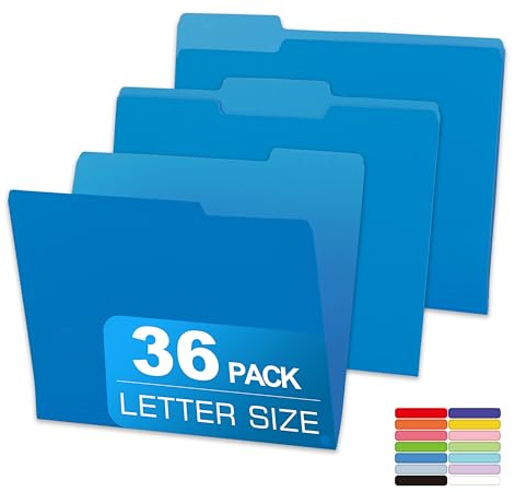 36 Packs Colored File Folders,Blue File Folders,Two Tone Color File Folder 8.5 x 11 Inch,1/3 Cut Tabs Letter Size,Manila File Folders for Office,School and Home,Organization