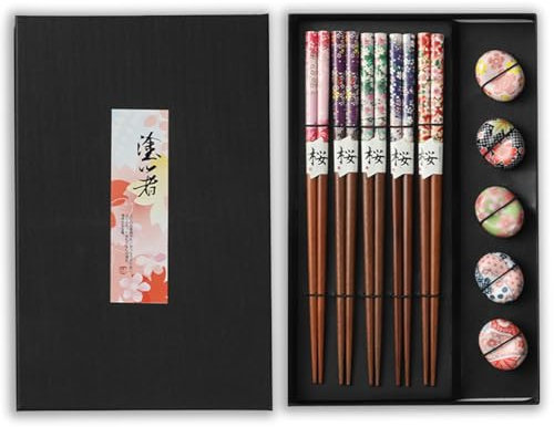 5 Paia Bacchette Sushi Premium - Set Regalo Naturali in Legno di Sandalo - Posate Asiatiche Cinesi Giapponesi Riutilizzabili