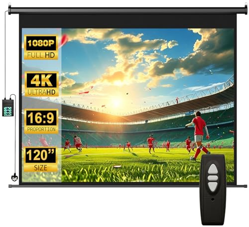 INMOZATA Electric Projector Screen 120 inch/266x149cm Motorised Projector Screen with Remote Control 16:9 Ratio Movie Screen for for Home Theater Cinema Office Video Game Outdoor Indoor-Black