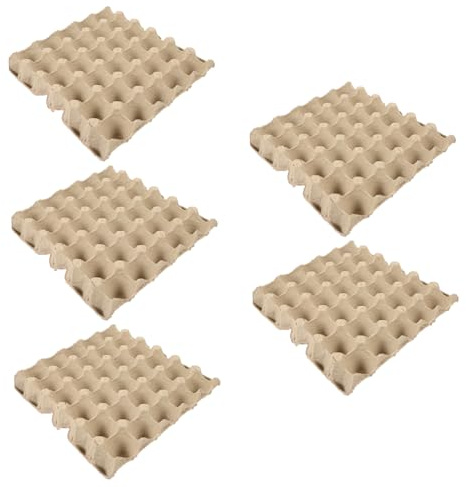 Amosfun Portauova Cartone in Polpa di Carta Beige Design Compatto, Confezione da 5 Pezzi per 30 Uova, Pratica Custodia Protettiva Riutilizzabile per Uova
