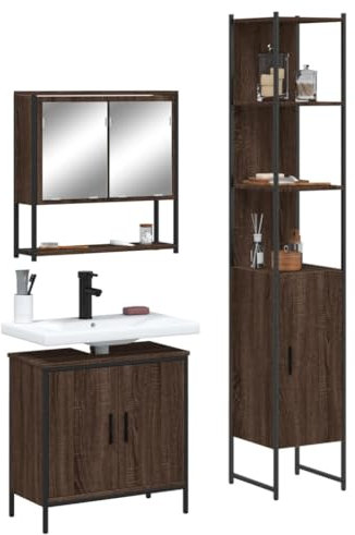 Lauuoeriau Furniture Item home 3-teiliges Badmöbel-Set Braun Eiche Holz-Möbel