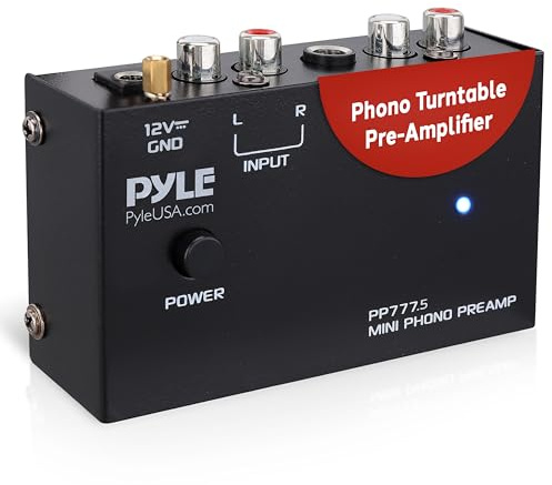Pyle Phono Turntable Preamp - Mini Audio Stereo Phonograph Preamplifier with RCA Inputs & Outputs, Low Noise Operation, 12V DC Adapter Powered, Compatible with Turntables, Receivers, Speakers & More