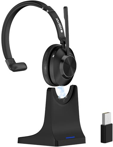 Voistek Wireless Headset,Bluetooth Headphones with Mic Noise Canceling for PC Laptop,USB Dongle & Charging Dock,50H Battery,Mute Button for Office Work,Skype,Zoom,Teams,Call Center