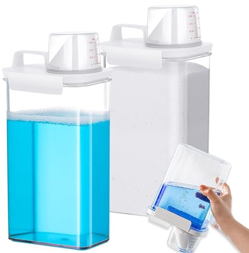 Waschmittel Aufbewahrung, Waschmittel Spender 2Stück 2300ml, Waschmittel Aufbewahrung, Mit Messbecher Waschpulver, Mehrzweck Waschmittelbox für Pulver, Waschmittelbehälter, für Badezimmer, Wäschereien