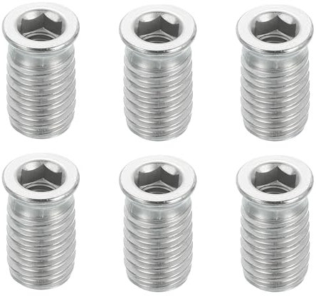 sourcing map 6Pcs Threaded Inserts Nuts, M6x20mm Hex Socket Drive Nut Inserts for Wood - 304 Stainless Steel Screws Furniture Screw in Nuts Bolt Fastener Connector Wood
