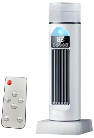 Ventilatore per aria condizionata, ventilatore a torre ad aria fredda, silenzioso, oscillante senza pale, con telecomando e serbatoio d'acqua, umidificatore a 6 velocità per camera da letto, ufficio