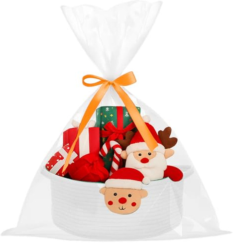 powerking piccolo cesto tessuto con sacchetti regalo e nastri, scatola di petto regalo decorativo vuoto, cesto regalo per bambini per asilo materno, scaffale di stoccaggio Bin Organizer Cubo