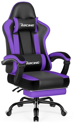 Homimaster Gaming Stuhl, Ergonomisch Gaming Chair mit verstellbare Lendenkissen und Kopfkissen, Gamer Stuhl mit Fußstütze, Gaming Sessel bis 150kg Belastbarkeit, Lila