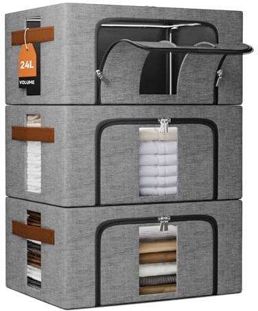 NiuBeBe Scatole per Armadio Rigide: Contenitori per Armadio Cerniera - Piumone Lenzuola Organizzatore Armadio - Scatole per Vestit (Grigio 3x24L)