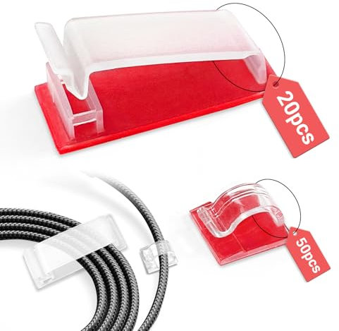 70 Pezzi Clip per Cavi, Fermacavi Autoadesivi, Organizzatore dei Ferma Cavi per TV, PC, Laptop, Casa e Ufficio (Trasparente)