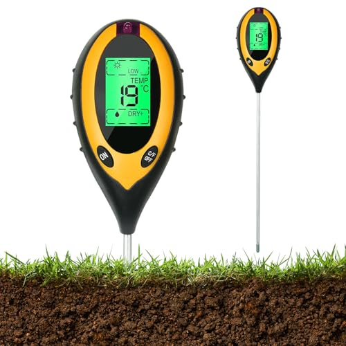 4-in-1 Bodenmessgerät Digital,pH Messgerät Erde,Bodentester für pH Wert | Boden Feuchtigkeitsmessgerät Pflanzen,mit PH/Temperatur/Feuchtigkeit/Licht für Gartenarbeit,Landwirtschaft,Outdoor Pflanzen