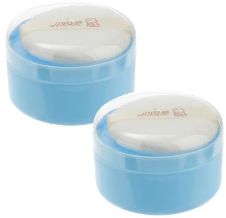 ERINGOGO 2 Stück-pack Babypuderquasten Dose Blau Puderquasten Etui aus Weichem Schwamm für Babypuder Aufbewahrungsbox für Zarte Babyhaut Pulverdose für Babyhautpflege