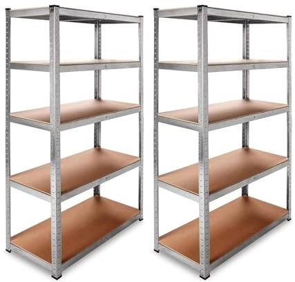 DASCK - Pack de 2 Estanterías Almacenaje Metálicas Galvanizadas 180x90x40 cm | 5 Baldas de MDF | 875kg de Carga | Estantería Industrial para Garaje, Trastero, Taller, Oficina, Almacén