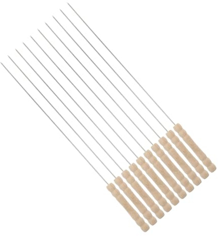 VICASKY 10pièces Lot De Brochettes Inox Avec Manche Bois Piques Barbecue Durables Pour Viande Légumes Et Fruits Réutilisables Saveur Outils Grillades Camping Et Feu De Camp