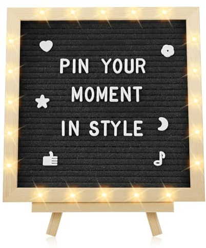 Felt Letter Board with LED Lights - 10 × 10 Custom Pregnancy & Baby Announcement with Frame Letters, Graduation Wedding Party Decorations, Black