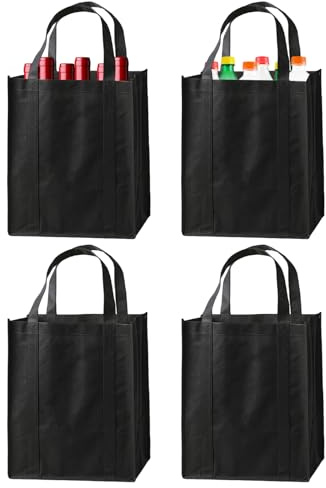 Leogony 4PCS Wine Bottle Carrier 6 Bottles, Champagne Storage Bag, Black Reusable Felt Gift Bags (31 X 25 X 18cm)