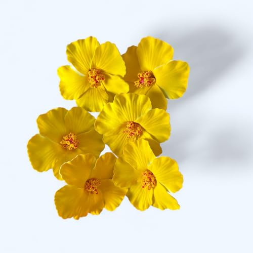 Pinzas para el Pelo con Flores Hawaianas de Hibisco. (Amarillo - 6 piezas)