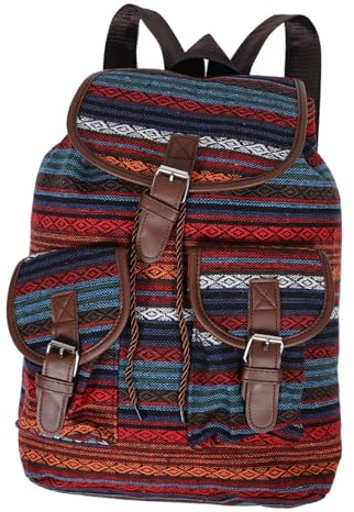 Toyvian Sac à Dos Ethnique à Carreaux Avec Cordon Capacité Spacieuse Style Vintage Sac Bohème Pour Femme