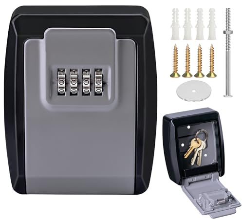 Sveltrinne Key Safe Lock Box, Aluminium Alloy Outdoor Wall Mounted Key Cabinet with Combination Lock for Home, Holiday Rental, Garage, Office & Apartment - Mounting Hardware Include（Grey）