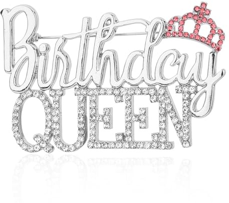 Broche d'Anniversaire pour Femme, 7,5x5cm Broche Lettre Délicate en Alliage de Zinc Épingle Couronne de Diamants pour Cadeau Fête d'Anniversaire(Argent)
