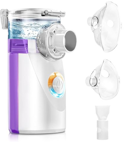 Aérosol pour Enfants et Adultes – Inhalateur Nébuliseur Ultrasonique pour Bébé, Appareil d’Aérosol avec 2 Masques et Embout Buccal, Piles non Incluses (Orange）