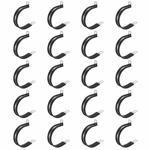 HARFINGTON 20pcs Stainless Steel Cable Clamp 1-3/4 (44mm) Rubber Cushioned Conduit Clamp Wire Holder Strap Clip for Automotive Industrial Marine Household Installation Pipe Wire