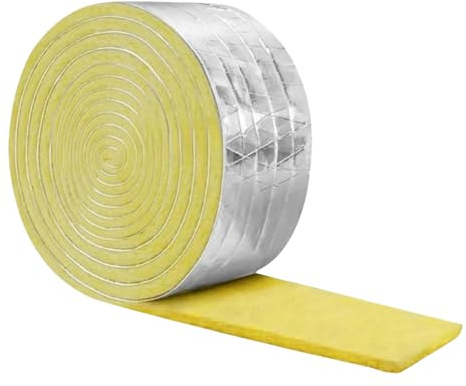 YRTUOP Ruban d'Isolation Thermique - 10 Mètres Ruban Auto-Adhésif En Laine De Verre - Isolation Murale,Pour Tuyauterie Industrielle HVAC Climatisation Air Hiver Extérieur Camping-car Maison Toit Mur