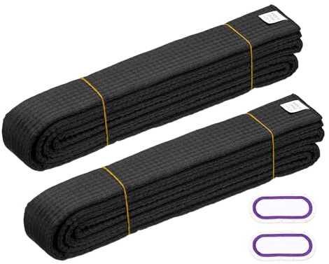 YELARXI Cintura da karate, per arti marziali, con targhetta per nome, in cotone tinta unita, con nucleo a doppio strato, lunga, morbida, per allenamento (taekwondo/karate/judo), 2,2 m, 2 pezzi, nero