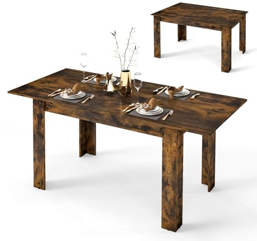 COSTWAY Table Extensible Salle a Manger, Table Cuisine Extensible 6 Personnes, 120-158 cm, Pieds en Forme de L, Gain de Place (Marron Rustique)
