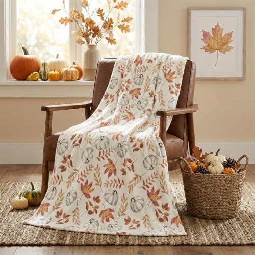 Artoid Mode Naranja calabazas hojas otoño 125x150 cm franela manta